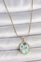 316L Steel Gold Color Chain Blue Flower Embroidered Pearl Detail Portrait Model Women's Necklace -
