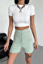 High Waist Flexible Stretch Fabric Crepe Shorts Offering Style and Comfort in One, Aqua Green () - 4