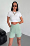 High Waist Flexible Stretch Fabric Crepe Shorts Offering Style and Comfort in One, Aqua Green () - 3