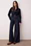 Koyu Mavi Yüksek Bel Gül Kemer Detaylı Wide Leg Jeans TWOAW26JE00171
