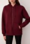 Bordo Oversize/Rahat Kesim Fermuarlı Kalın İçi Polarlı Örme Hırka/Sweatshirt TWOAW24SW00188 - 4