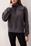 Antrasit Regular/Normal Kalıp Fermuar Detaylı Dik Yaka Polar Kalın Örme Sweatshirt TWOAW26SW00026 - 3