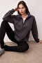 Antrasit Regular/Normal Kalıp Fermuar Detaylı Dik Yaka Polar Kalın Örme Sweatshirt TWOAW26SW00026 - 2