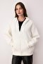 Ecru Oversize/Relaxed Fit Zippered Thick Fleece Lined Knitted Cardigan/Sweatshirt Twoaw24Sw00188 - 2