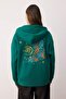 Emerald Green Thick Fleece Inside Hooded Printed Oversize Knitted Sweatshirt Twoaw24Sw00136 - 4