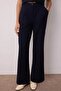 Koyu Lacivert Yüksek Bel Wide Leg/Geniş Paça Pilili Dokuma Kumaş Pantolon TWOAW21PL0076 - 4