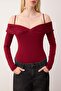 Bordo Carmen Yaka Örme Body TPRAW26BD00022 - 4