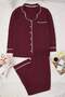 Bordo Biye Detaylı Gömlek Yaka Örme Pijama Takımı TBBAW26AI00032 - 3