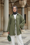 Khaki - Natural Viscose Fabric Pocketed Lace-Up Women's Hijab Kimono 1167-Tes