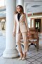 Single Button Wool Effect Suit Beige - 4