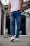 Men's Slim Fit Lycra Jeans Medium Blue with Studs - 4