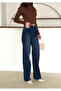 D98 Women's High Waist Blue Raw Hem Straight Belted Jeans - 2