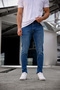 Men's Slim Fit Lycra Jeans Medium Blue with Studs - 6