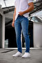 Men's Slim Fit Lycra Jeans Medium Blue with Studs - 7