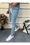 Men's Jeans Skinny Fit Ice Blue With Spikes - 2