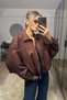 Oversize Women's Bomber Suede Leather Jacket - 5