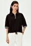 Low Sleeve Tie Detail Zip-Up Comfortable Fit Knit T-Shirt