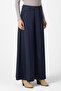 Belt Detailed Wide Leg Winter Wool Navy Blue Trousers - 3