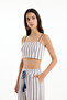 Stripe Detailed Strap Crop Blouse Ecru - 3