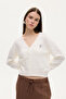 Heart Embroidered Buttoned V-Neck Knitwear Cardigan Ecru - 4