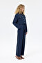 Double Belted High Waist Loose Trousers Navy Blue - 4