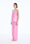 Seersucker Fabric Ruffled Strapless Blouse Pink - 4