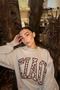 Leopard Patterned Text Printed Oversize Sweatshirt Grimelange