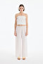 Seersucker Fabric Wide Leg Trousers Ecru - 4