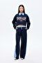 Contrast Stripe Waist Detailed Wide Leg Trousers Blue - 3