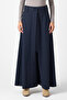 Belt Detailed Wide Leg Winter Wool Navy Blue Trousers - 2