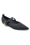 Feles Belt Detailed Pointed Toe Women's Ballerina Shoes Black - 2