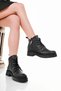Women's Black Leather Ornamental Zippered Lace-Up Boots - 4