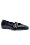 Feles double belt detailed flat toe women's flat shoes black - 2