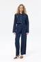 Double Belted High Waist Loose Trousers Navy Blue - 3
