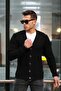 Nopenli Ribbed Knitted Buttoned Cardigan - Black - 2