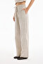 Stripe Patterned Ankle Detailed Palazzo Linen Trousers Natural - 4