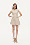 Pocket Detailed Round Neck Tweed Mini Dress Stone