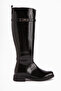 Kanako Black Patent Leather Accessory Zippered Short Heeled Women's Boots