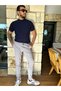 Men's Jogger Pants Light Gray Italian Cut, Elastic Waistband with Belt, High Quality - 4