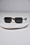 Brix Black Unisex Men's Uv400 Protected Square Metal Eşref Single Gold Gold Hinged Sunglasses - 3