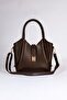 Women's Brown Lock Detailed Set of 2 Hand Shoulder Bag and Makeup Bag - 3