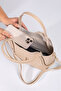 Women's Mink Hand and Shoulder Bag with Lock Detail and Removable Makeup Bag - 4