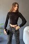Women's Crew Neck Drape Detailed Long Sleeve Blouse Black - 2