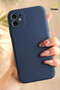 iPhone 11 Case with 3D Camera Protection, Velvet Inside, Soft Liquid Silicone, Dark Blue - 3