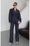 Navy Blue Balloon Sleeve Jacket Pants Set