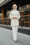 Cream - Natural Viscose Fabric Pocketed Lace-Up Women's Hijab Kimono 1167-Tes - 4