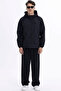 Men's Black Water and Windproof Lined K Hooded Sports Raincoat with Pockets - 2