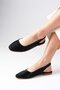 Ally Metallic Black Color Snakeskin Patterned Blunt Toe Open Back Women's Ballerinas - 6