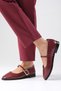 Camille Burgundy Color Women's Ballerina Shoes with Side Buckle - 6