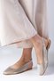 Ally Gold Color Snakeskin Patterned Blunt Toe Open Back Women's Ballerina Shoes - 7